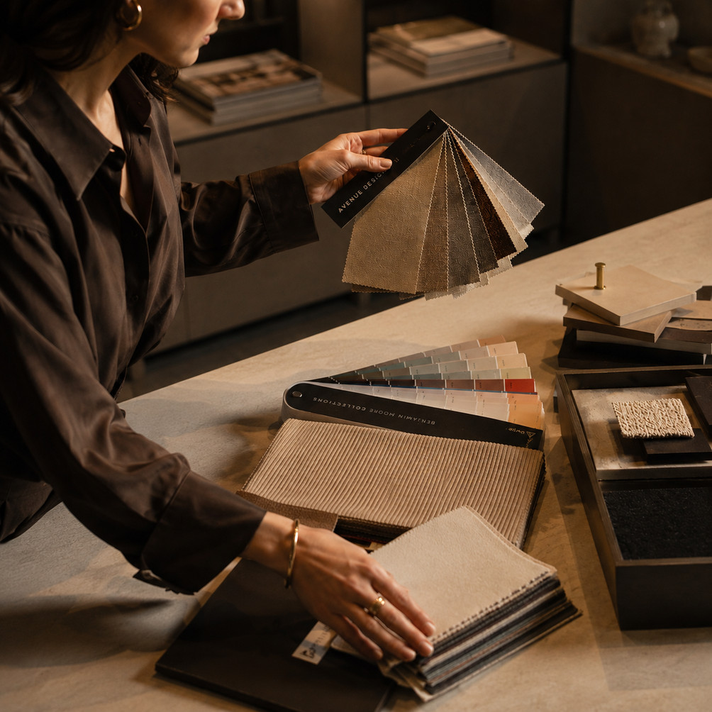 Selecting fabrics, finishes and materials for a custom piece