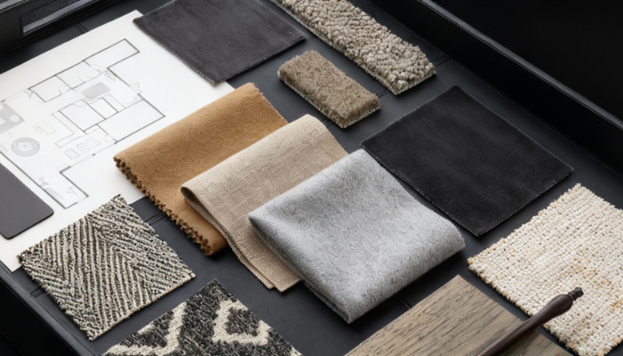 Materials, fabrics and finishes for a custom interior project