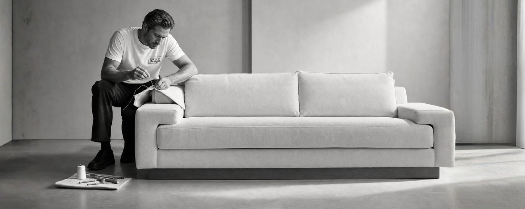 Craftsman finishing custom upholstered furniture