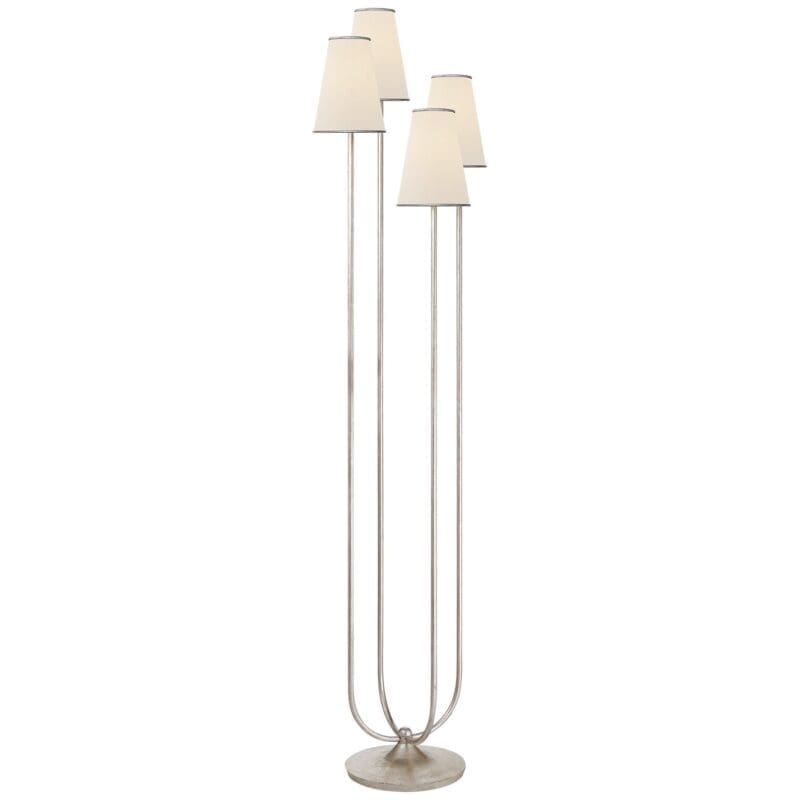 Montreuil Floor Lamp in Burnished Silver Leaf with Linen Shades