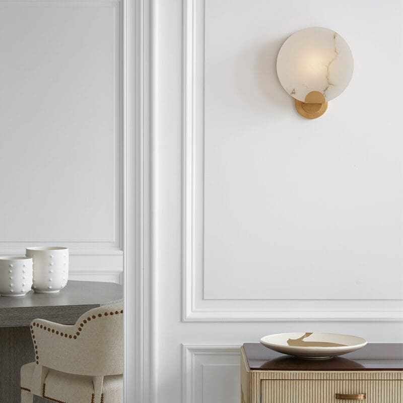 Iveala Single Sconce in Hand-Rubbed Antique Brass with Alabaster Shade